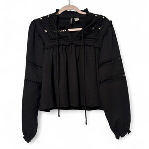 Black boho flowy H&M top small peasant top